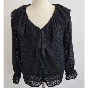 Loft Ruffle Neck Winter‎ Shimmer Party Blouse Black Large